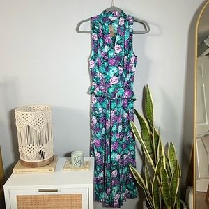 Vintage Floral Print E.D. Michaels Dress with Belt